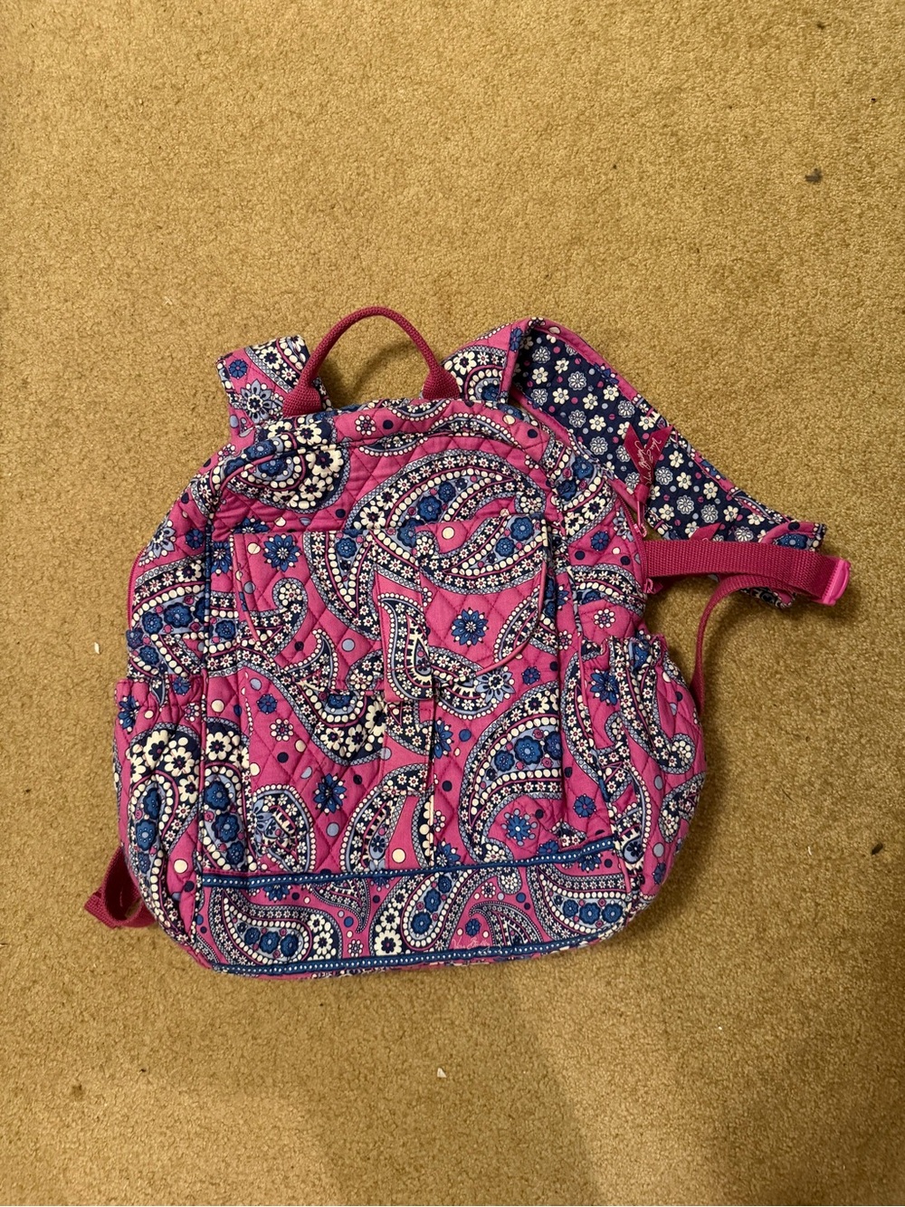 Vera Bradley Hot Pink Paisley Quilted Backpack with Navy Accents